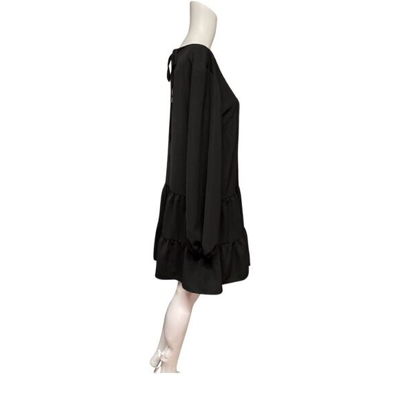 Nomade Molly Bracken Womens Size Large Black Woven Ruffle Shift Mini Dress NWT - Picture 2 of 8